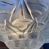 Art Deco suspension in moulded-pressed glass with geometric decoration signed Degué.