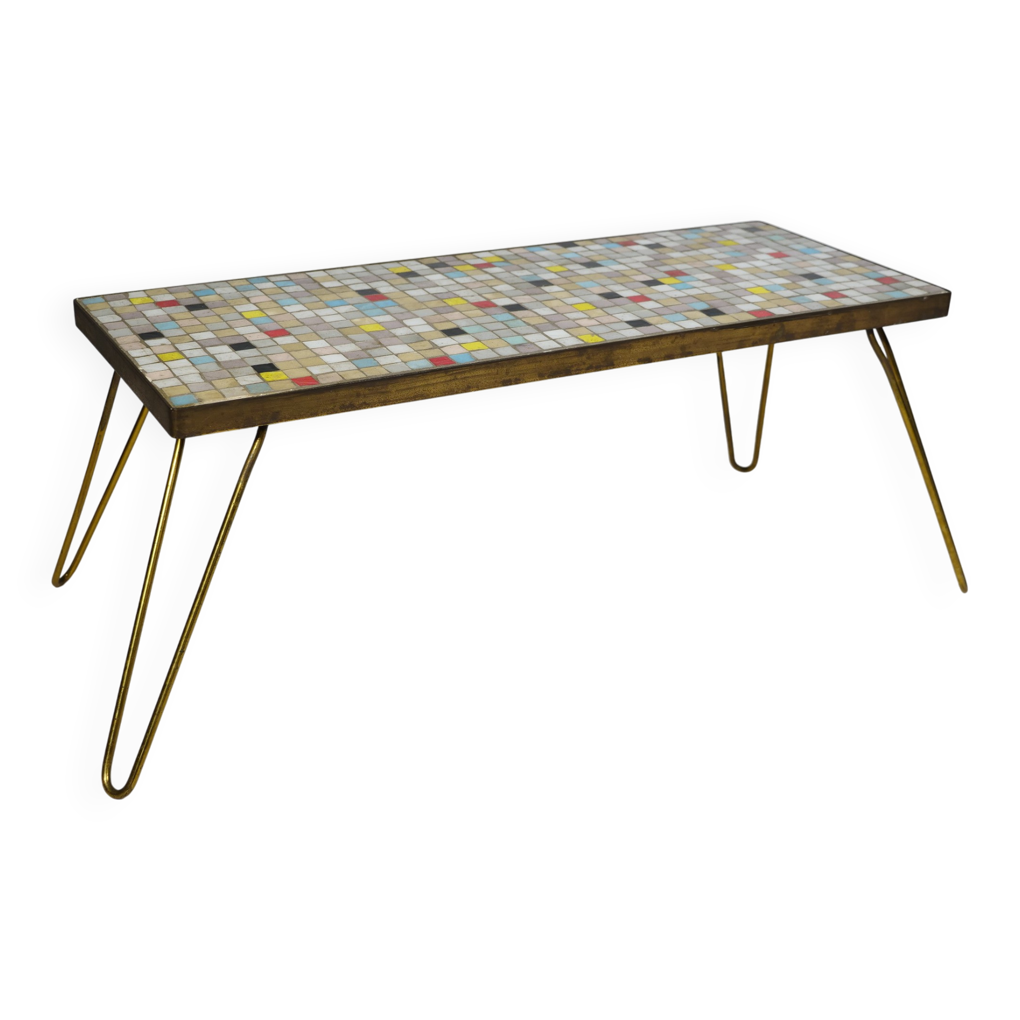Mid Century Mosaic Plant Stand with orgin Hairpin Legs, 1950s