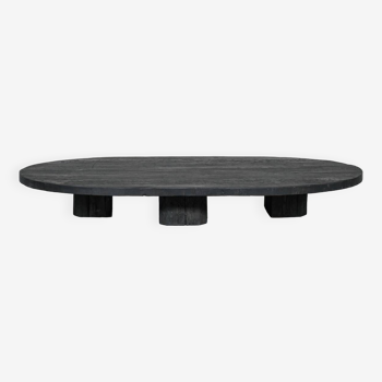 Table basse ovale basse du milieu du siècle en bois teinté noir