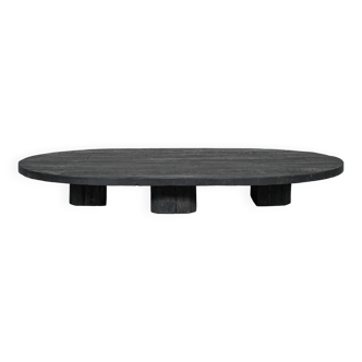 Table basse ovale basse du milieu du siècle en bois teinté noir