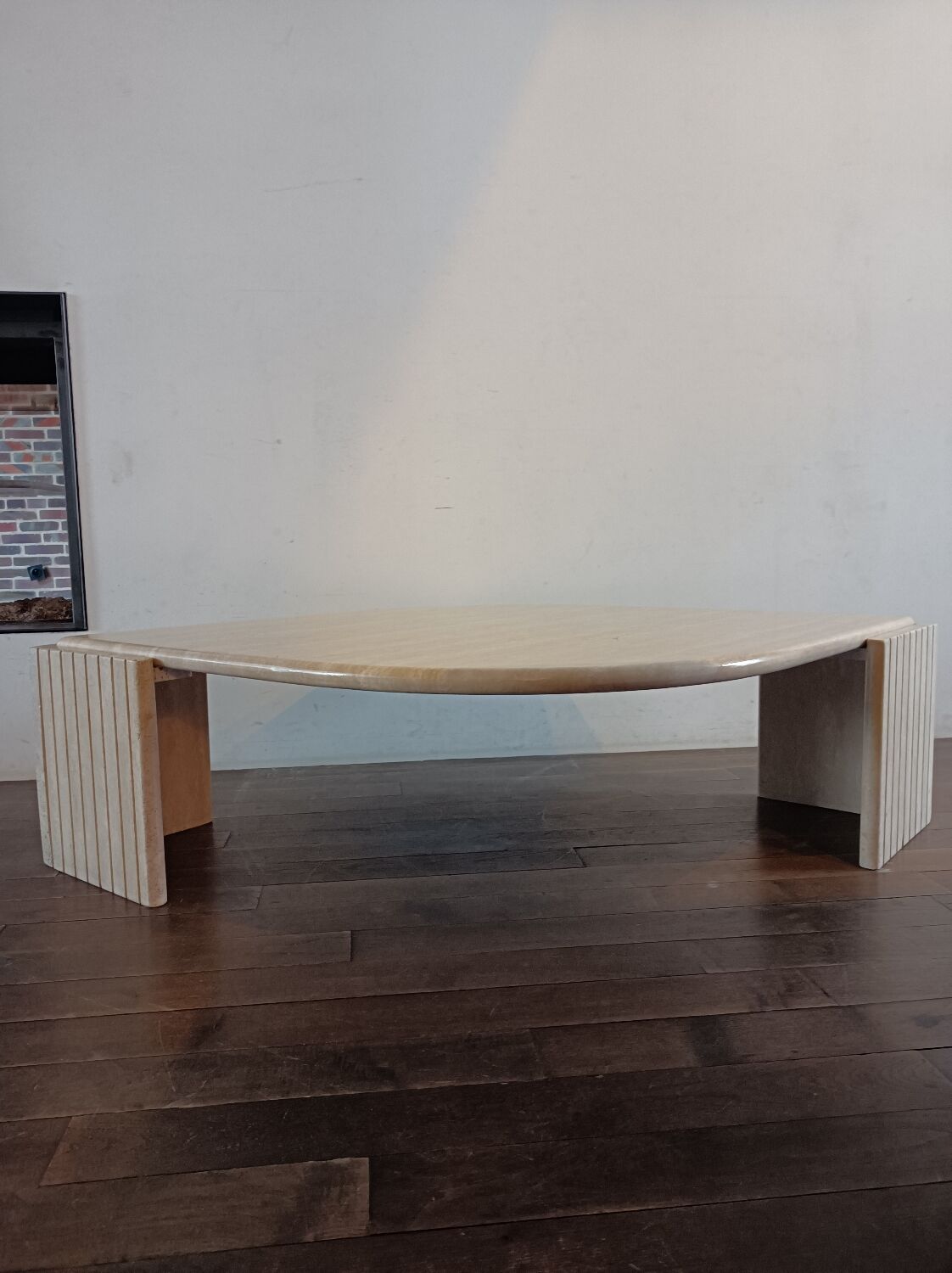 Large travertine coffee table drop shape