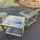 Pair of side tables Pierre Vandel Paris, gold metal and glass, year
