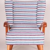 Completely restored czech midcentury blue armchair, 1950s. beech