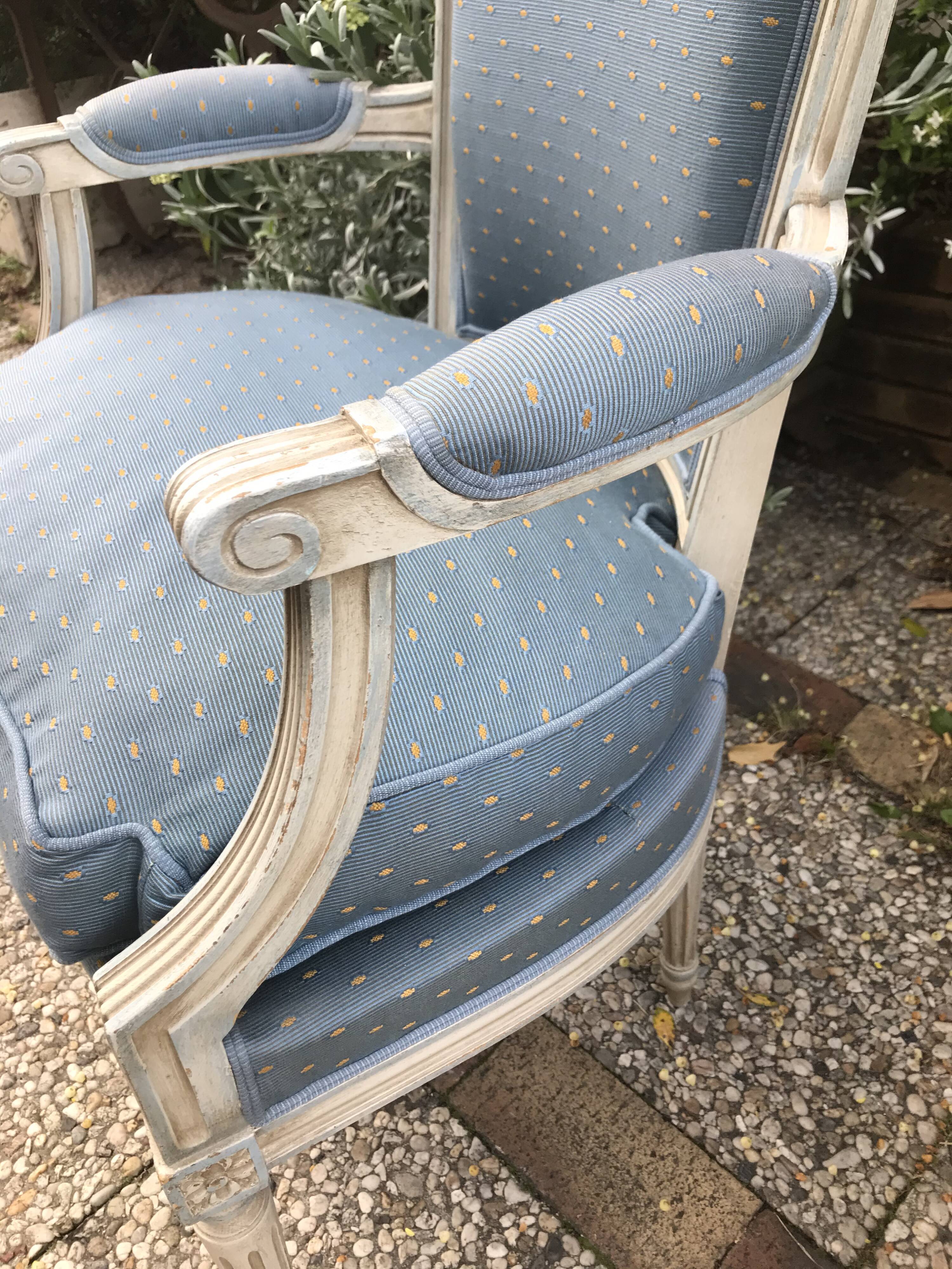 Pair of blue Louis XVI style armchairs