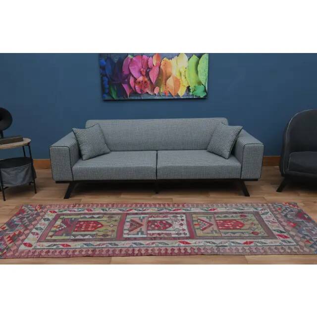 1970s Vintage Turkish Oushak Handmade Wool Cotton Pink Runner Rug 86x286