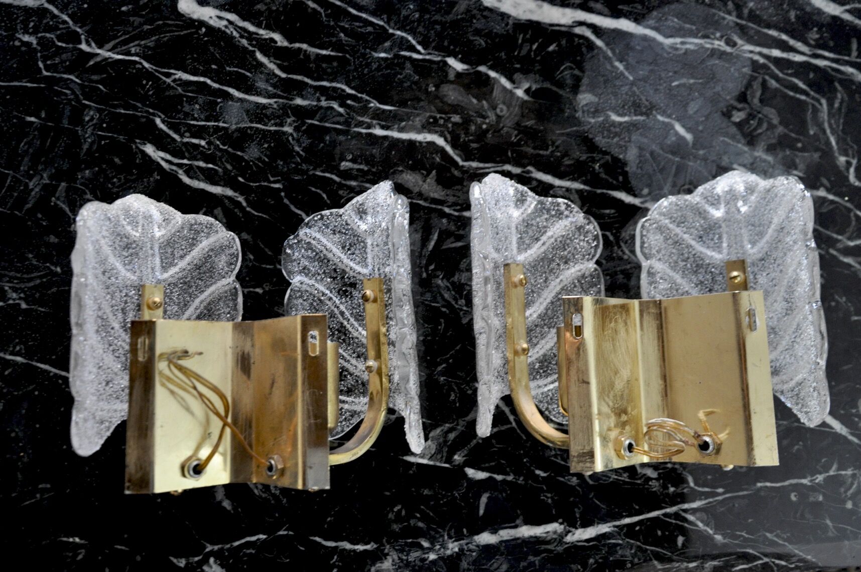 Pair of wall lamps Murano Leaves, Italy, 1970