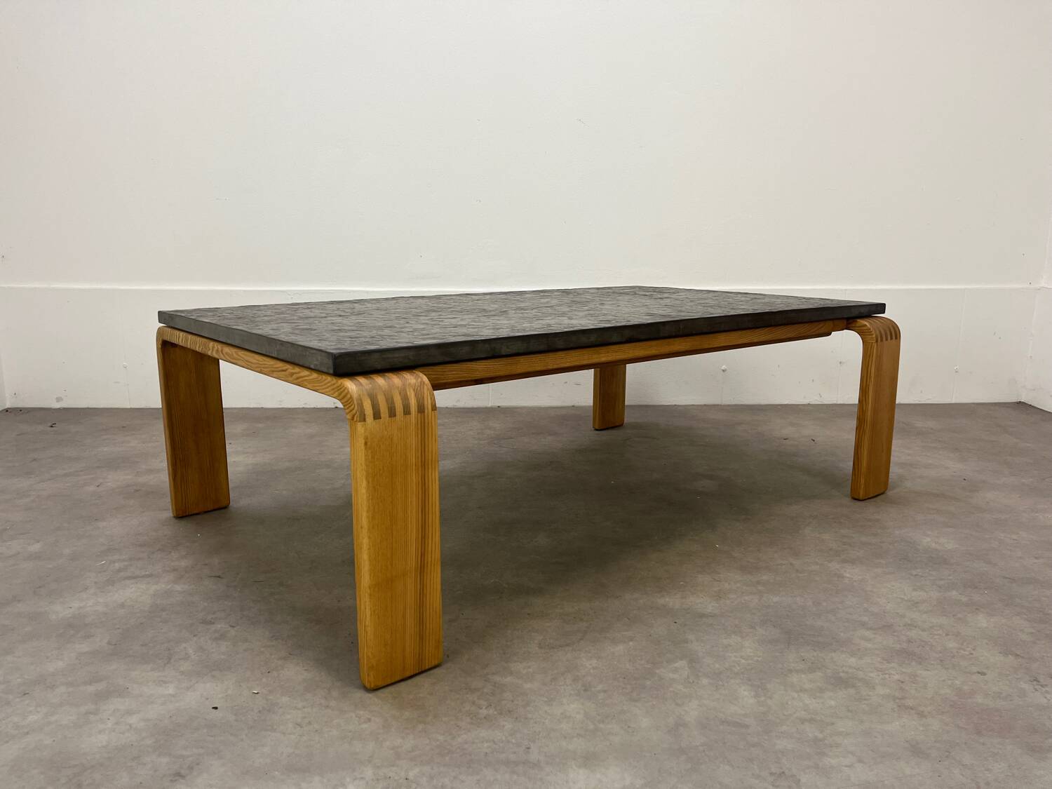Brutalist coffee table, chalet-style slate stone