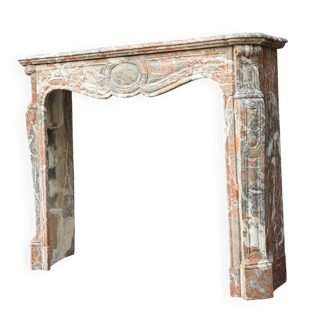 Louis XV style fireplace in grey Ardennes marble, circa 1900.