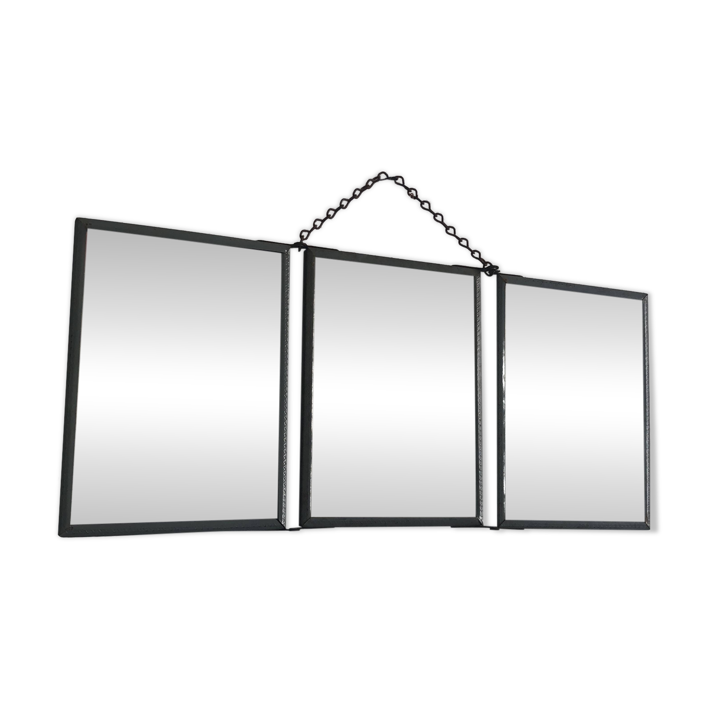 Miroir vintage 1940 triptyque barbier coiffeur bateau mer - 16 x 37 cm