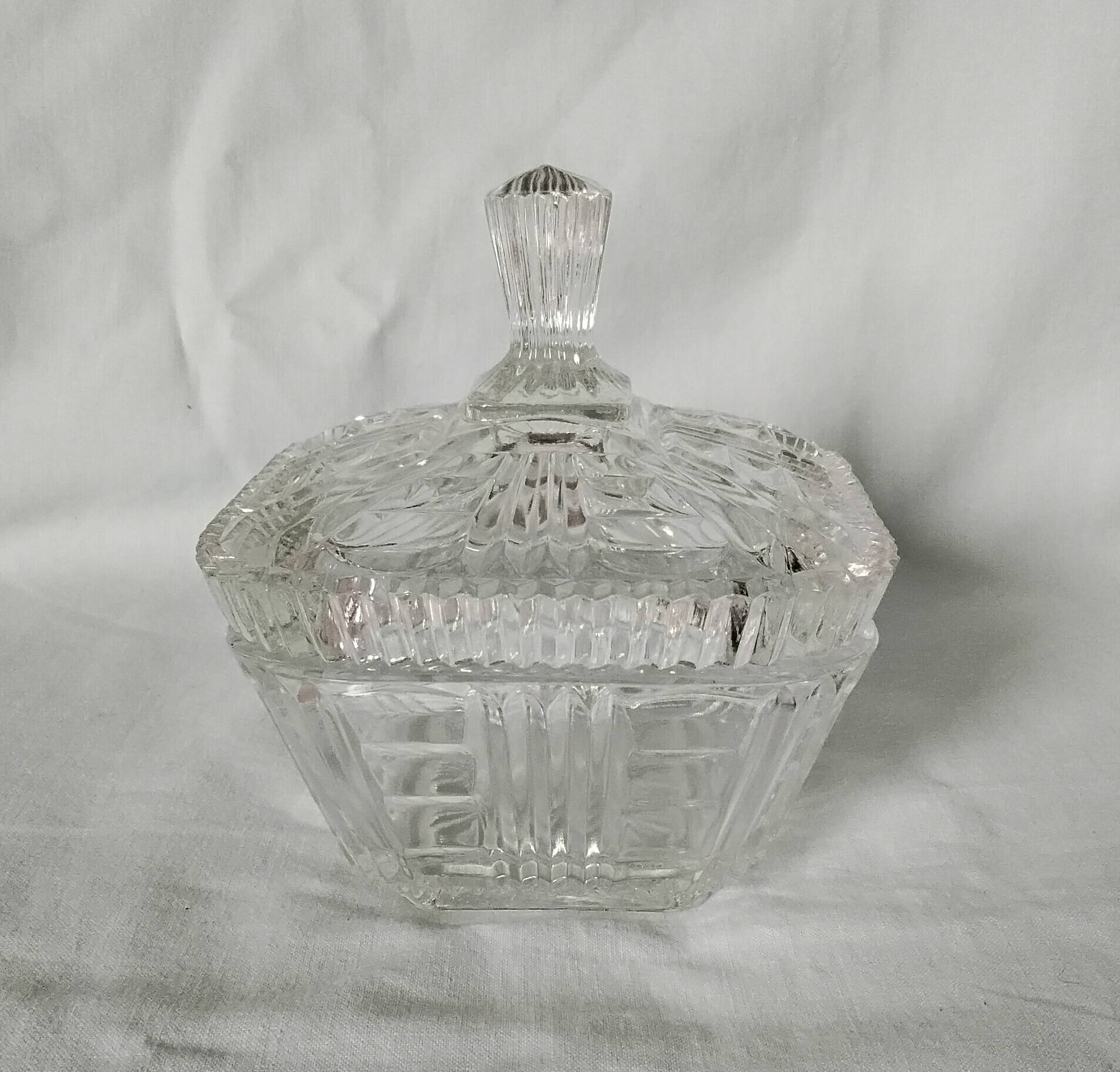 Cut glass sugar bowl