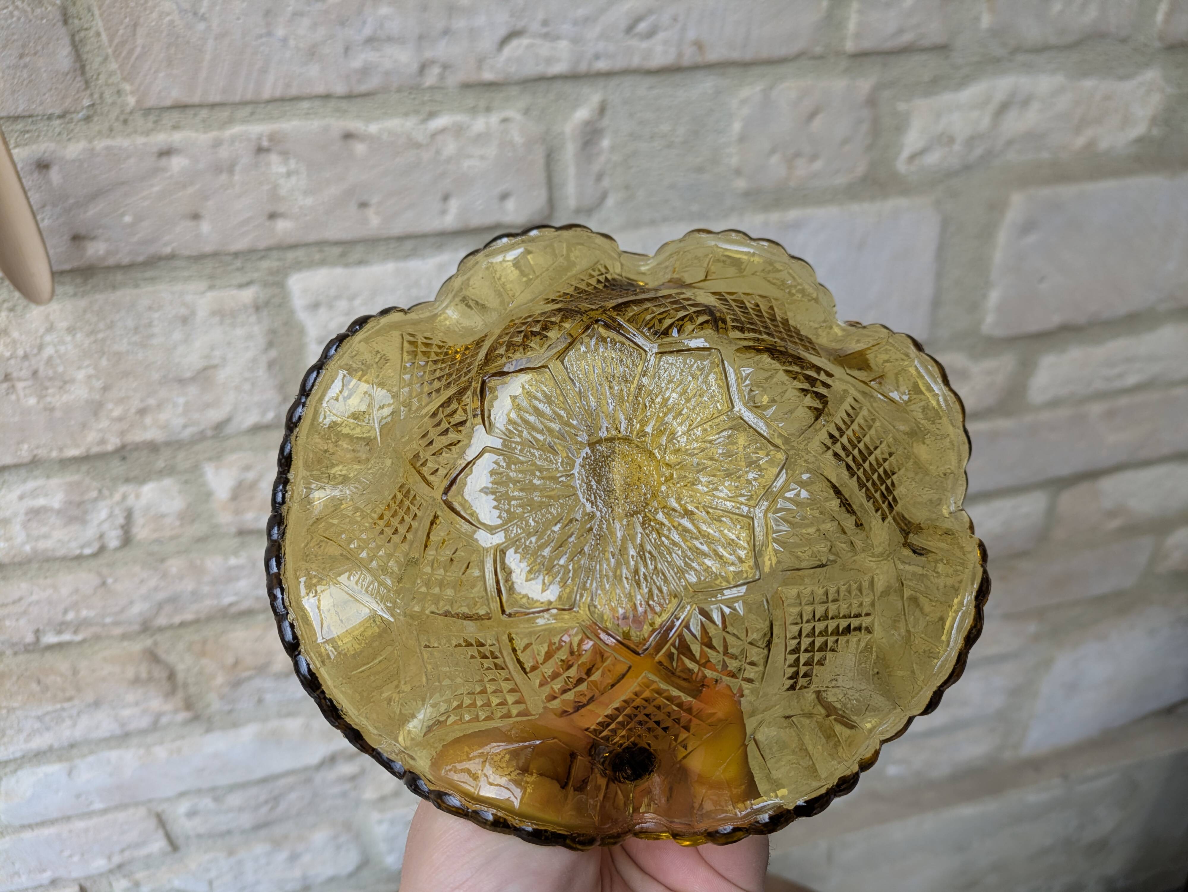 Small amber yellow glass pocket basket Portieux France