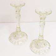 Set of two light green glass candlesticks from the mid-century, Europe, 1960s.