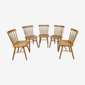 5 chaises scandinaves à barreaux années 70