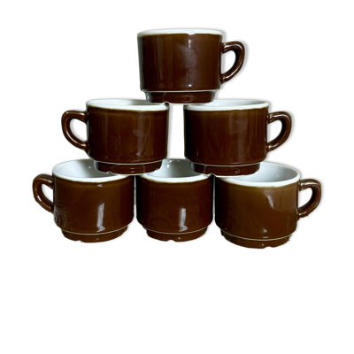Ensemble de 6 tasses à café bistrot vintage marron glacé