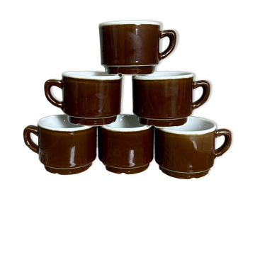 Ensemble de 6 tasses à café bistrot vintage marron glacé