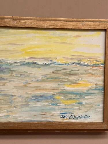 Mid-Century Oil on Panel "Waves" by Aline Rolfstadius, Vintage & Framed 28×22cm