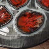 Set of 6 Vintage French Blue Gray & Orange Hand Painted Pordic 6 Serving Oyster Plates 4973