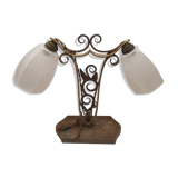 art deco table lamp marble base wrought iron frame hexagonal tulip imp belgium