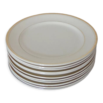 Lot 11 assiettes plates faience blanc liseré or