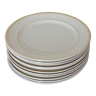 Lot 11 flat plates faience white, gold border