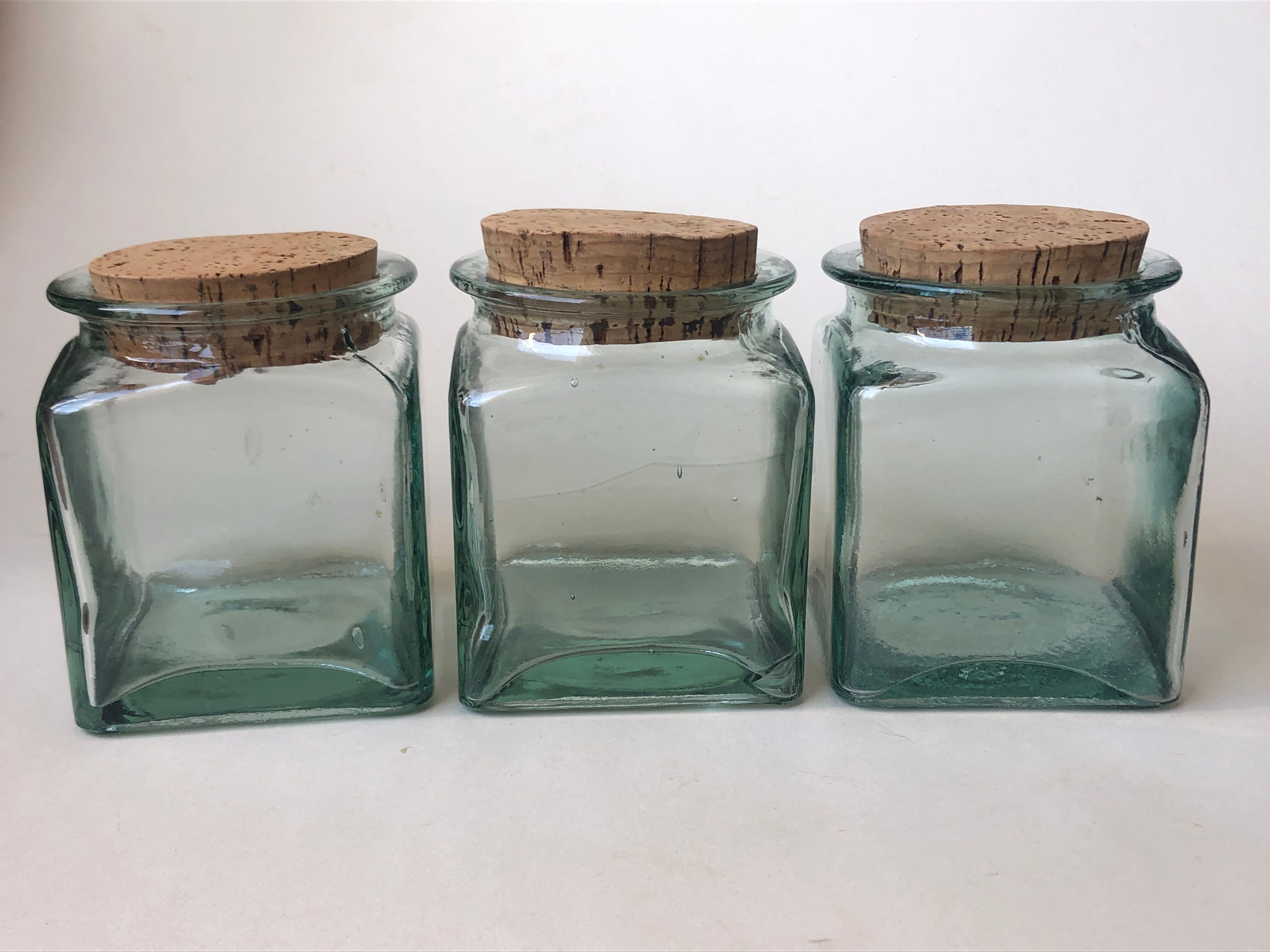 Set of 5 jars glass and Cork. 1970