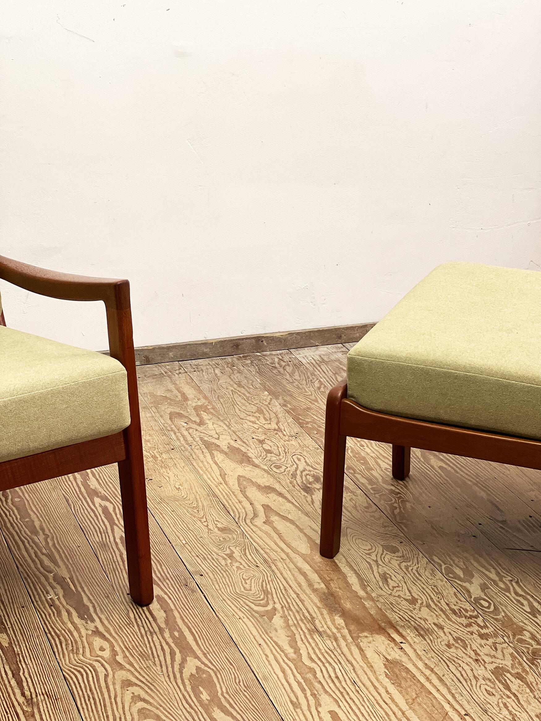 Danish Mid-Century  Lounge Chair and Stool by Ole Wanscher for Poul Jeppensens, Senator Series