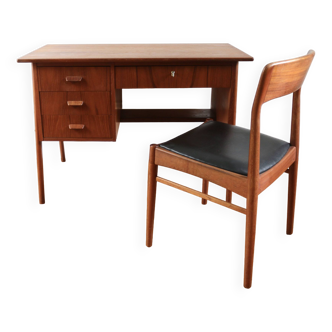 Bureau scandinave vintage teck et sa chaise Henning Kjaernulf 1960