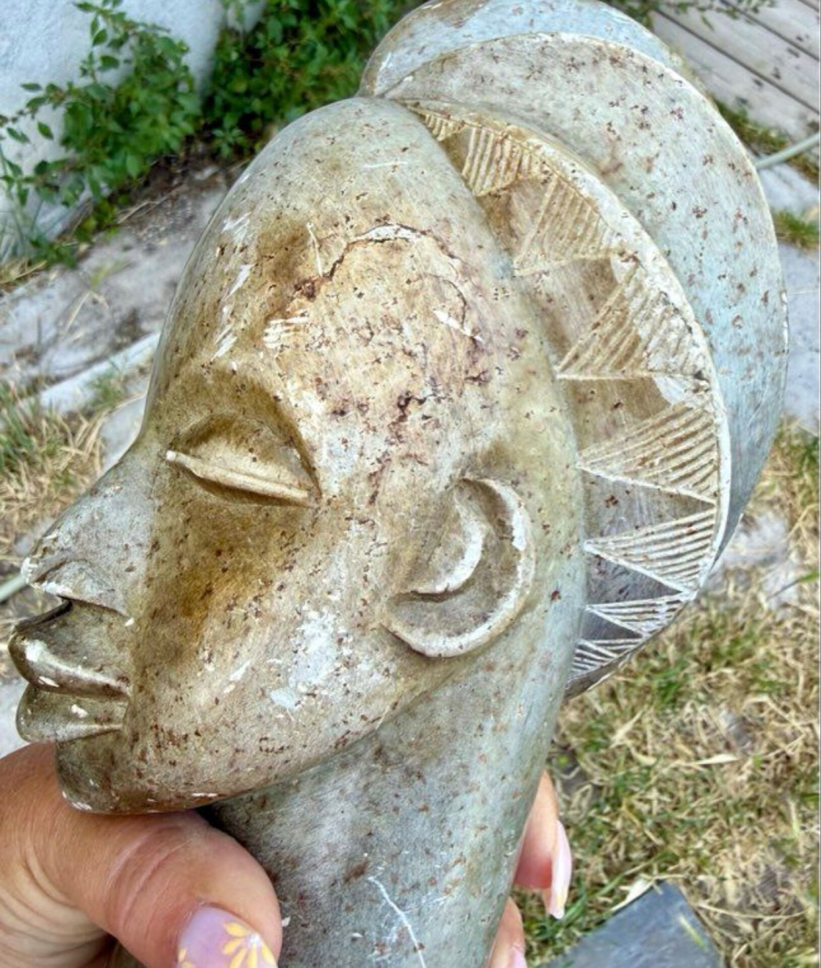 Large african sculpture in steatite stone signed lewanga – art