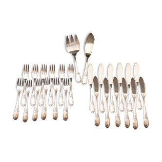 Fish cutlery set silver metal rocaille 26 pcs Francois Frionnet
