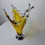 Vase sommerso par seguso en verre de murano jaune, italie, 1970