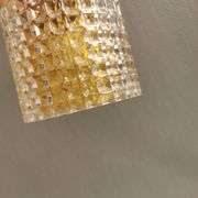 Older Swedish hanging lamp in multi-layered crystal glass with rosewood top and brass ring.