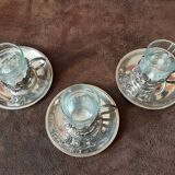 Set of 3 small metal glasses and saucers