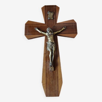 Crucifix stylisé bois et métal