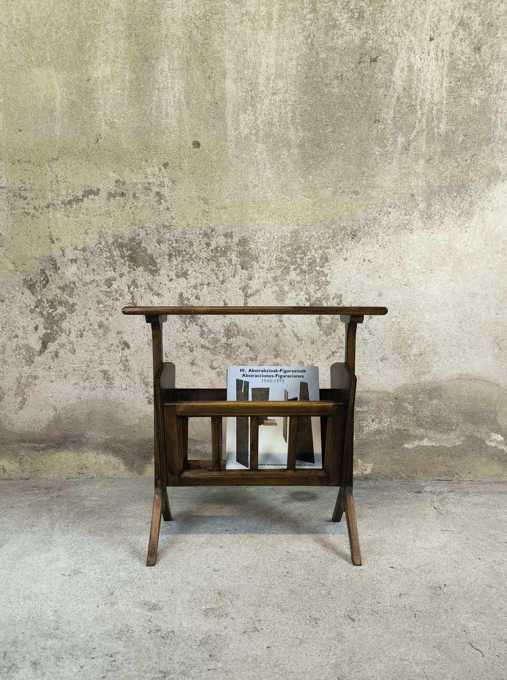 Wooden vintage magazine rack, shelf