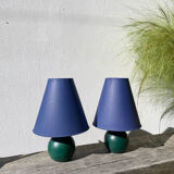 Pair of green and blue wooden ball lamps
