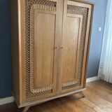 Rattan cabinet and vintage light oak