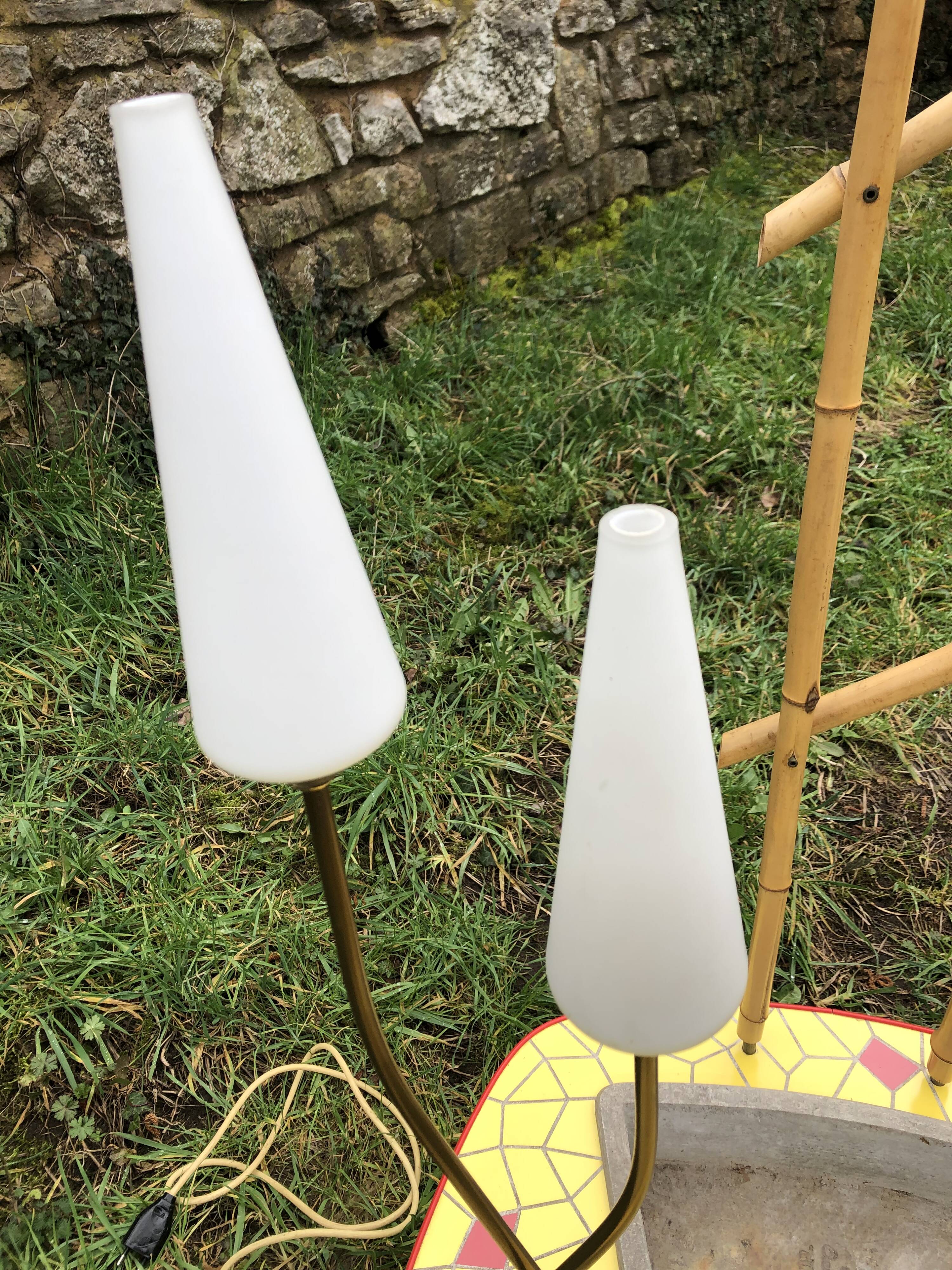 Ceramic mosaic coffee table with planter and light fixture 2 arms 60s