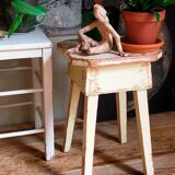 Workshop stool in antique patinated solid wood