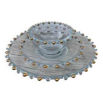 Trio of gold beaded glass dishes