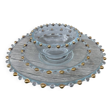 Trio de plats en verre perlé doré