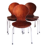5 chaises style fourmi en contreplaqué moulé et métal chromé, esprit s