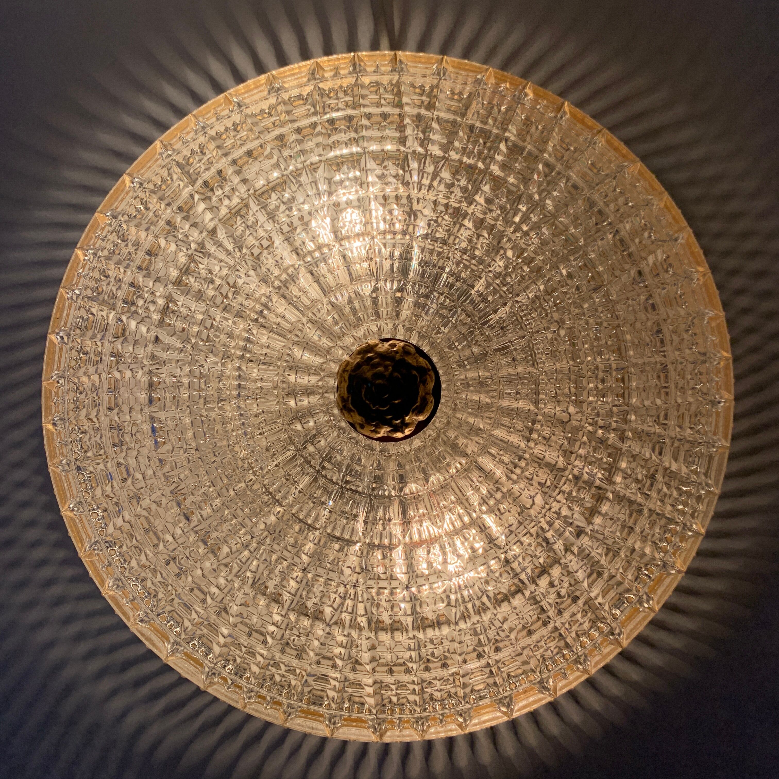 Old ceiling lamp Gilded metal and crystal Lucien Gau