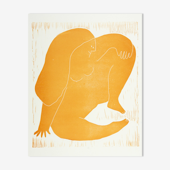 The seated woman orange