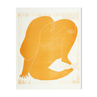 The seated woman orange