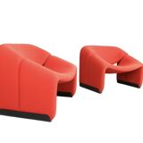 Pierre Paulin Set of 2 F598 Groovy Armchairs for Artifort New Upholstery, 1972