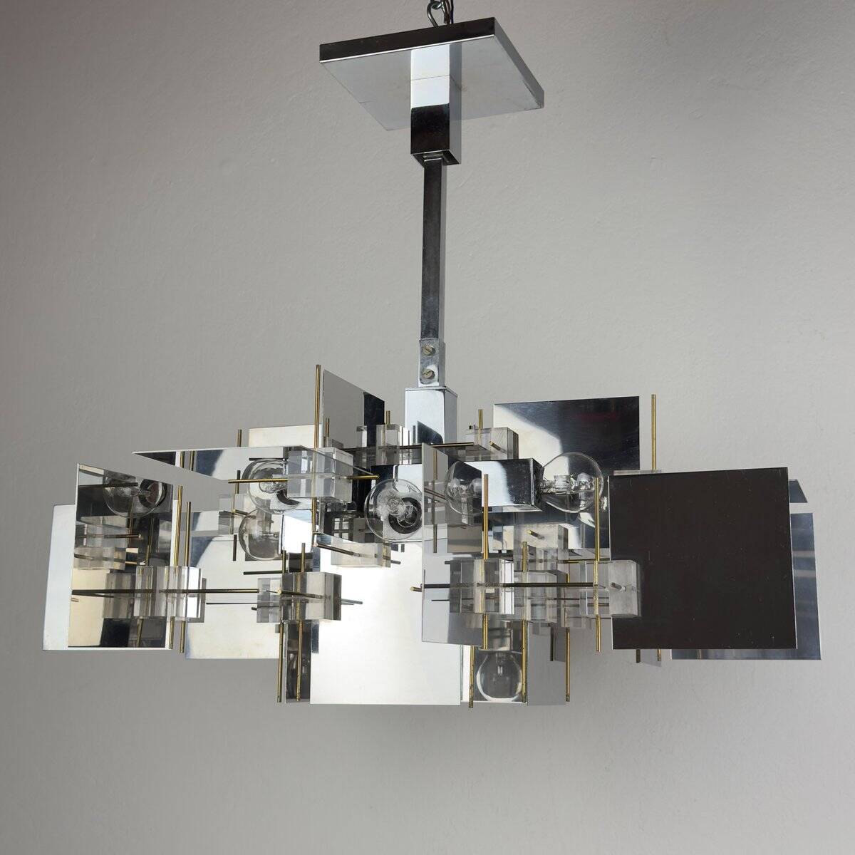 Vintage metal chandelier by Gaetano Sciolari, Italy, 1950s