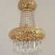 Vintage Gold Metal 5-Light Chandelier – Crystal Beads & Glass Prisms