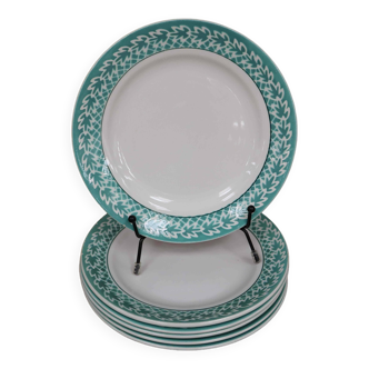 Set of 6 KIFO L'Amandinoise dessert plates with green leaf decor