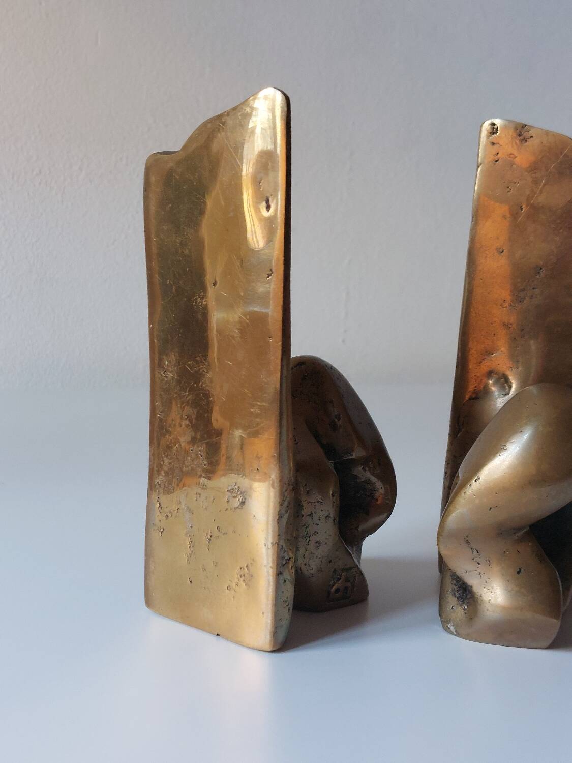 Super rare pair of brutalist brass bookends by David Marshall.