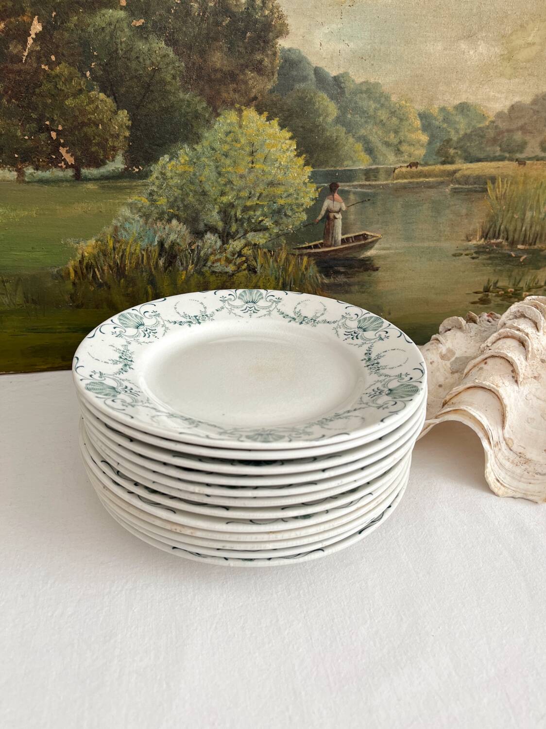 12 Lunéville "Garland" ironstone dessert plates